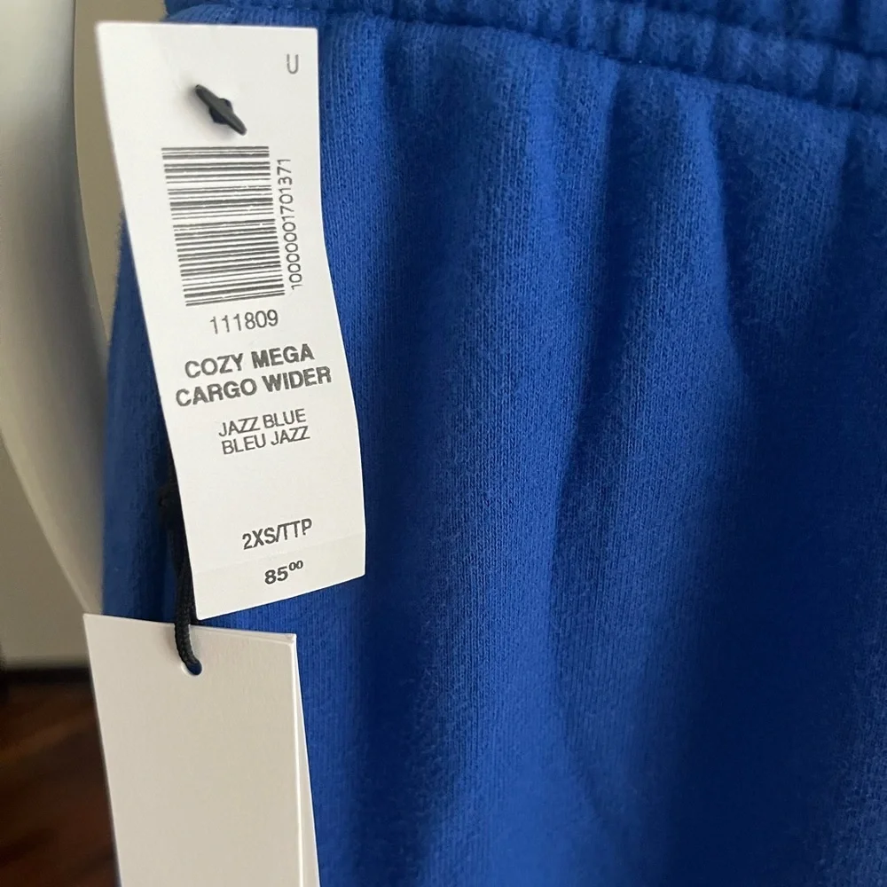 Aritzia TNA Sweatfleece Cozy Fleece Cargo Mega Fit Sweatpants in Jazz Blue, NEW